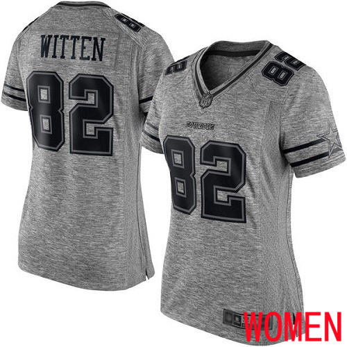 Women Dallas Cowboys Limited Gray Jason Witten #82 Gridiron NFL Jersey